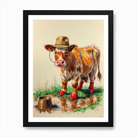 Cow In Boots Art Print