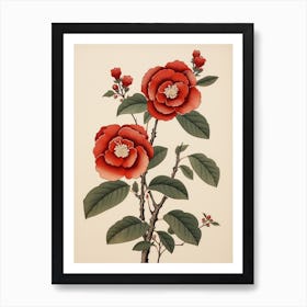 Tsubaki Camellia 3 Vintage Japanese Botanical Art Print