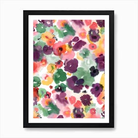 Abstract Watercolor Flowers Spicy Art Print