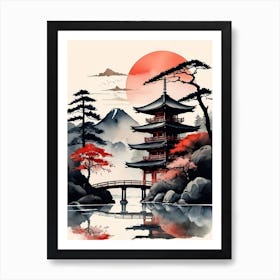 Japanese Landscape Watercolor Painting (53) Art Print