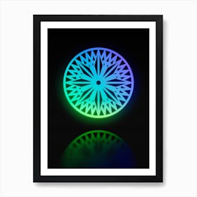 Neon Blue and Green Abstract Geometric Glyph on Black n.0169 Art Print