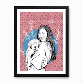 Girl and puppy Art Print