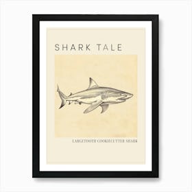 Largetooth Cookiecutter Shark Vintage Illustration 4 Poster Art Print