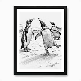 Emperor Penguin Chasing Each Other 2 Art Print
