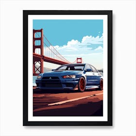 A Mitsubishi Lancer Evolution In The Pacific Coast Highway Car Illustration 1 Art Print