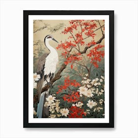 Woodland Sage And Bird Vintage Japanese Botanical Art Print
