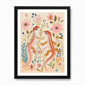 Folksy Floral Animal Drawing Salamander 2 Art Print