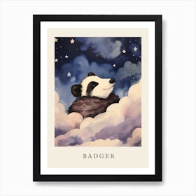 Baby Badger Sleeping In The Clouds Nursery Poster Art Print