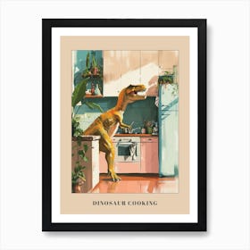 Dinosaur Cooking In The Kitchen Pastel Painting 2 Poster Art Print