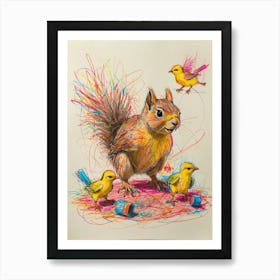 Squirrels And Birds Art Print