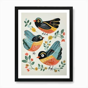 Folk Style Bird Painting European Robin 3 Art Print