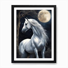 White Horse ,The Moon Art Print