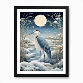 Winter Bird Painting Great Blue Heron 1 Art Print
