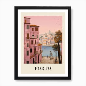 Porto Portugal 1 Vintage Pink Travel Illustration Poster Art Print