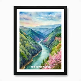 New River Gorge National Park watercolor pating West Virginia. Art Print