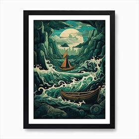 Viking Ship In The Sea Art Print