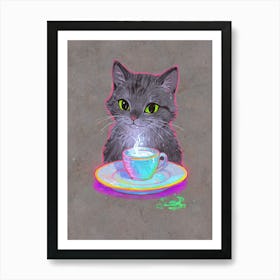 Cat With A Cup Of Coffee 2 Art Print