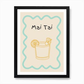 Mai Tai Doodle Poster Teal & Orange Art Print