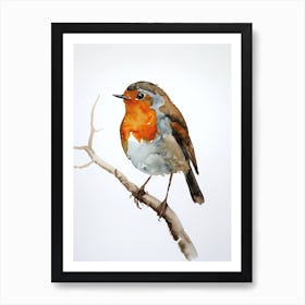 Digital Christmas Robin Watercolor Art Print