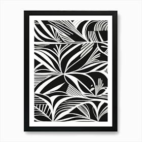 Retro Inspired Linocut Abstract Shapes Black And White Colors art, 226 Art Print