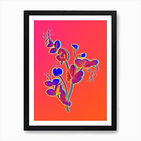 Neon White Pea Flower Botanical in Hot Pink and Electric Blue n.0387 Art Print