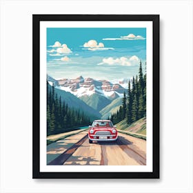A Mini Cooper Car In Icefields Parkway Flat Illustration 2 Art Print