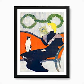 Woman Reading A Book During Christmas Illustration, Edward Penfield Art Print