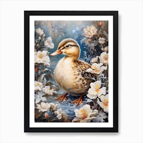 Floral Winter Snow Duckling 2 Art Print