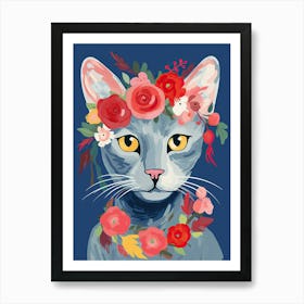 Russian Blue Cat With A Flower Crown Painting Matisse Style 4 Art Print