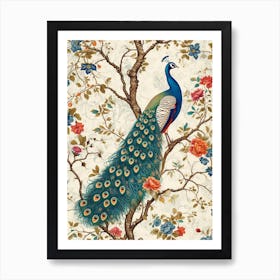 Peacock With Vintage Floral Pattern 1 Art Print