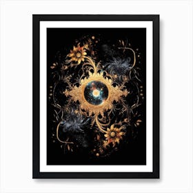 Intricate Flowers Galaxy Stars Celestial Art Print