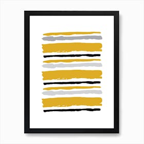 Mustard and Black Abstract Stripes Art Print