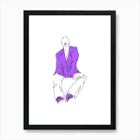 Minimalist Line Art Woman In A Purple Suit Art Print