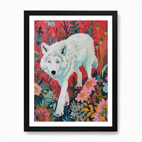 Floral Animal Painting Arctic Wolf 1 Art Print