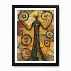 Stylized Abstract Figure With Spirals – Textured Geometric Art In Warm Tones Art Print