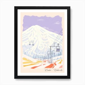 Poster Of Niseko   Hokkaido, Japan, Ski Resort Pastel Colours Illustration 1 Art Print