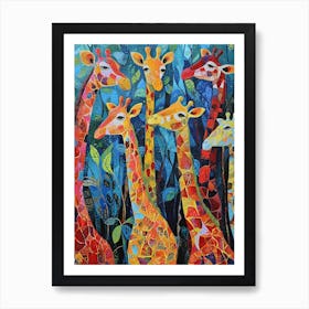 Abstract Giraffe Herd Under The Trees 5 Art Print