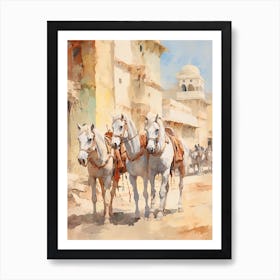 Horses Painting In Rajasthan, India 2 Art Print