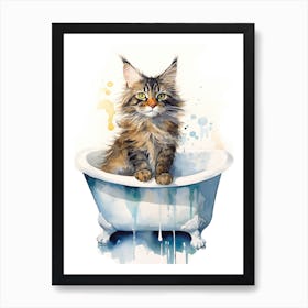 Maine Coon Cat In Bathtub Bathroom 1 Art Print