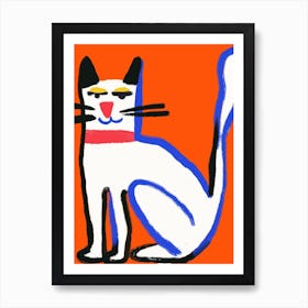 Cat On Orange Background Art Print