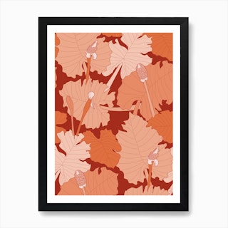 Orange Tropical Leaves Art Print