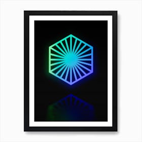 Neon Blue and Green Abstract Geometric Glyph on Black n.0145 Art Print