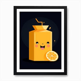 Orange Juice Box With A Cat Kawaii Illustration 1 Poster