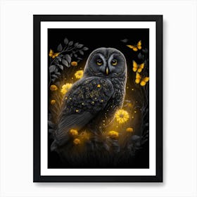 Owl With Butterflies Art Print