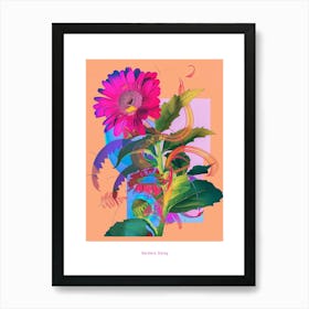 Gerbera Daisy 2 Neon Flower Collage Poster Art Print