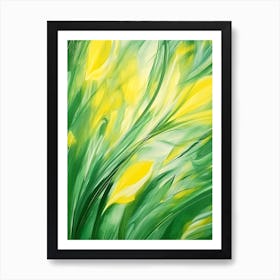 Daffodils Twist Stems Pointed Leaves Yellow Strokes Green 1 Art Print