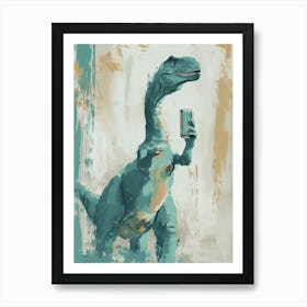 Muted Pastels Dinosaur On A Mobile Phone 1 Art Print