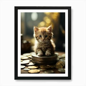 Kitten Sitting On A Stack Of Coins Art Print