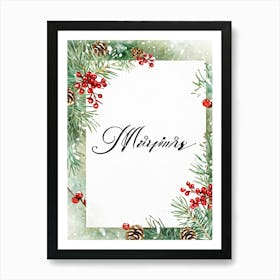 A Watercolor Interpretation Of A Modern Calligraphy Christmas Greeting Flourishes Adding An Elegant (4) Art Print