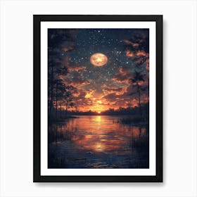 Moon Over The Water 5 Art Print